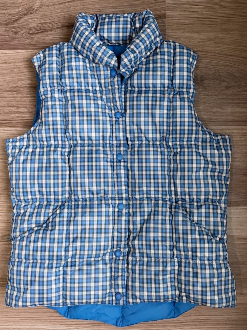 Lands' End Blue and White Plaid Quilted Vest